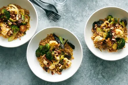Roasted Broccoli Grain Bowl with Nooch Dressing